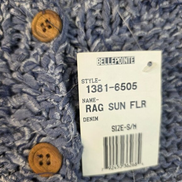 Floral Hand Knit Rag Cardigan Small Med Denim Blue Bellepointe Vintage Deadstock - Picture 3 of 9